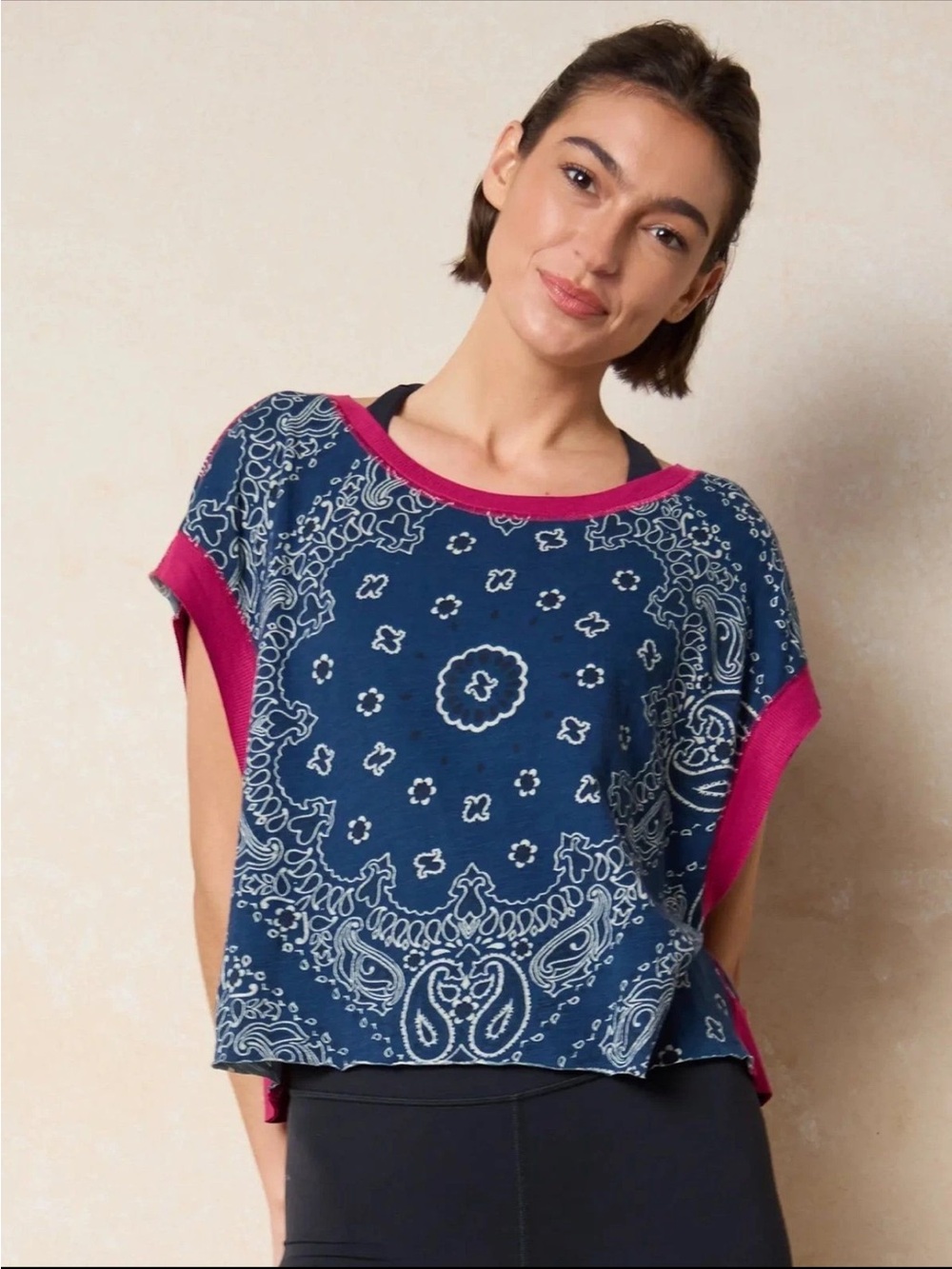 Natural Life Women's 100% Cotton Indigo Bandana Cut It Out Cotton Tee L Boho